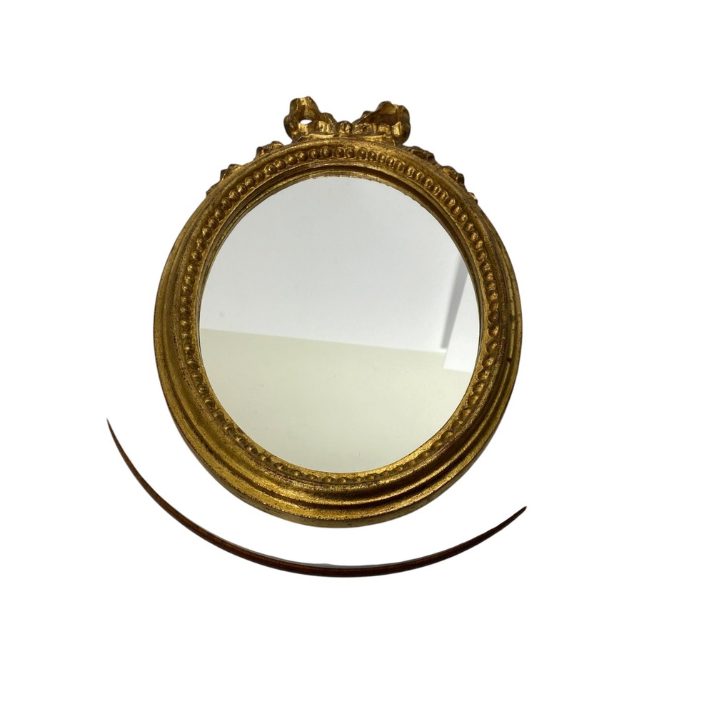Vintage Decorative Crafts Inc Gold Bow Oval Mirror Made in Italy Florentine 1414